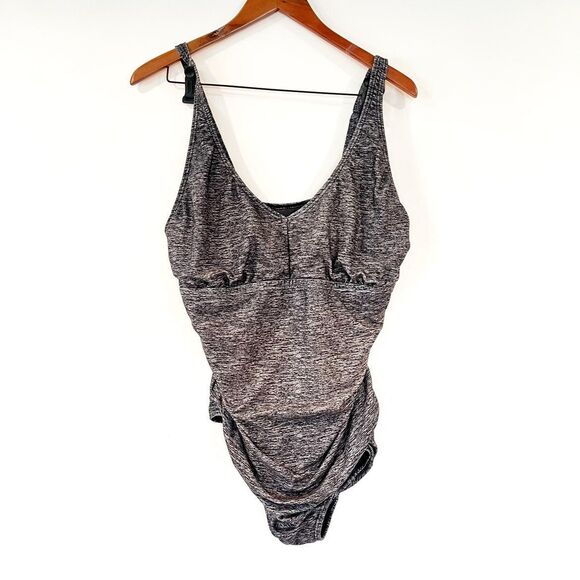 TYR Grey One Piece Swimsuit XL V-Neck Summer Swimming Beach Pool Vacation - Picture 1 of 6
